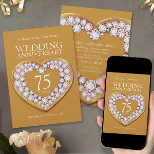75th wedding anniversary heart party invites