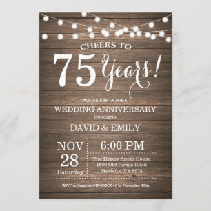 75th Wedding Anniversary Invitation Rustic Wood