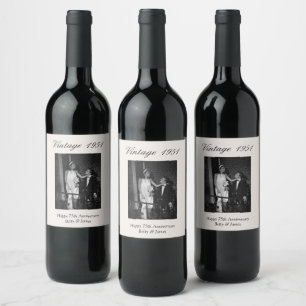 75th Wedding Anniversary Party Decor Custom Photo Wine Label