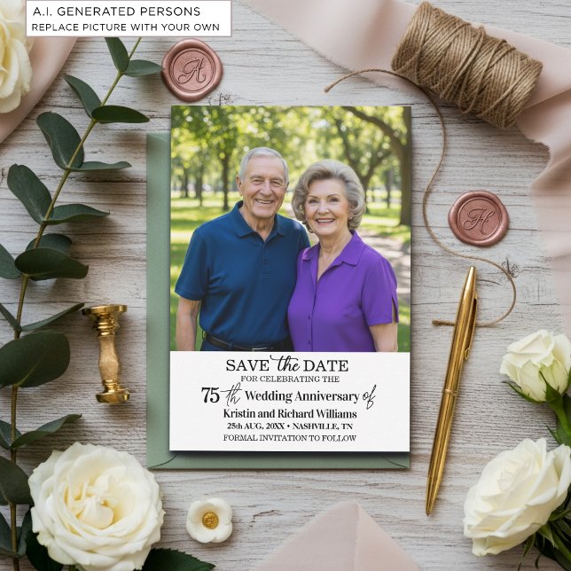 75th Wedding Anniversary Save the Date Photo Card (Creator Uploaded)
