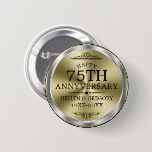 75th Wedding Anniversary Shiny Silver & Gold 6 Cm Round Badge