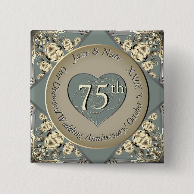 75th Wedding Diamond Anniversary  15 Cm Square Badge (Front)