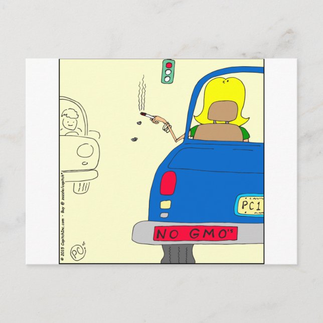765 No GMO smoking lady Postcard (Front)
