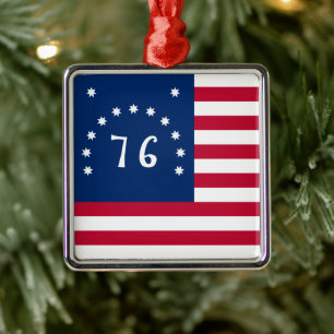76 Battle Flag, American Banner Christmas Metal Tree Decoration
