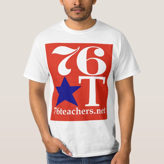 76Teachers Value TShirt Blue on Red (Front)