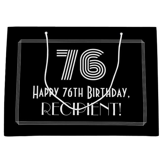 76th Birthday — Art Deco Inspired Look "76" & Name Large Gift Bag (Front)