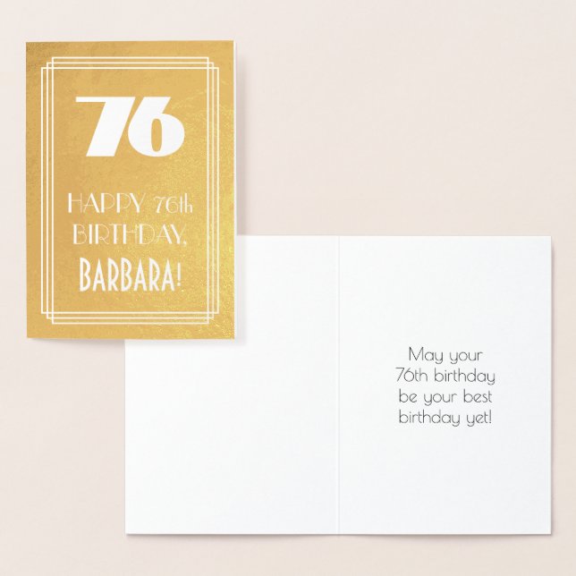 76th Birthday ~ Art Deco Style "76" & Custom Name Foil Card (Display)