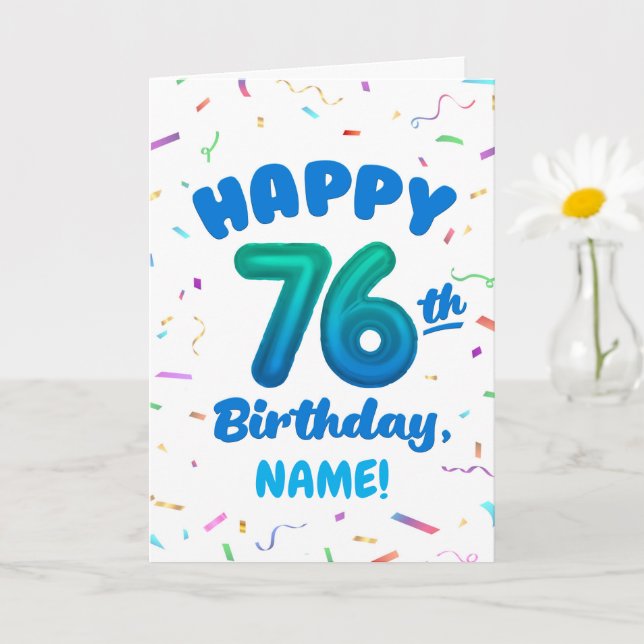 76th Birthday, Balloon Number, Customisable Name Card (Small Plant)