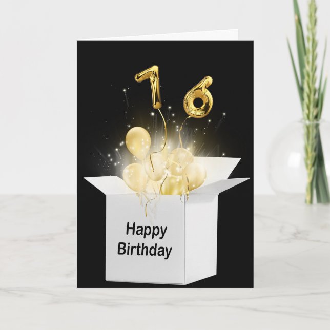 76th Birthday Balloons In White Box  Card (Front)