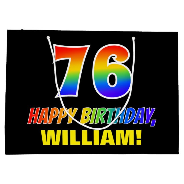 76th Birthday: Bold, Fun, Simple, Rainbow 76 Large Gift Bag (Back)