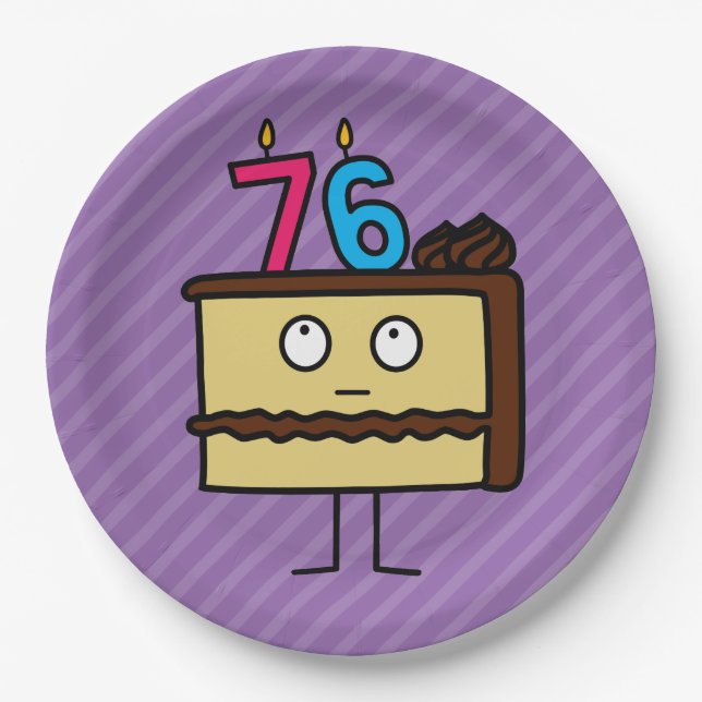 76th Birthday Cake with Candles Paper Plate (Front)