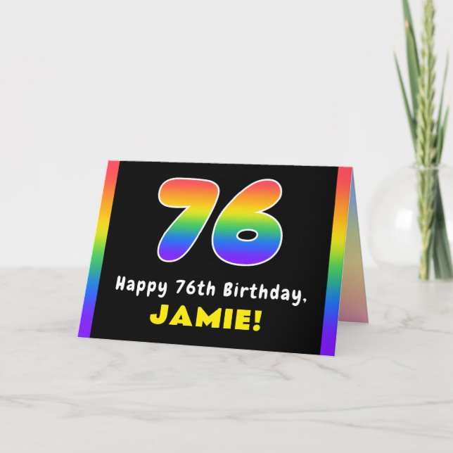76th Birthday: Colorful Rainbow # 76, Custom Name Card (Front)