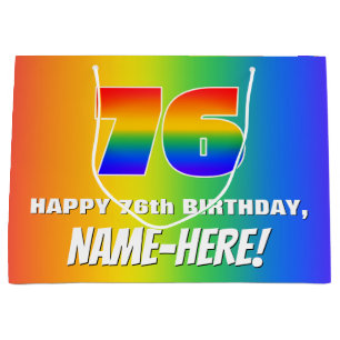 76th Birthday: Colourful, Fun Rainbow Pattern # 76 Large Gift Bag