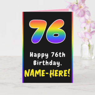 76th Birthday: Colourful Rainbow # 76, Custom Name Card