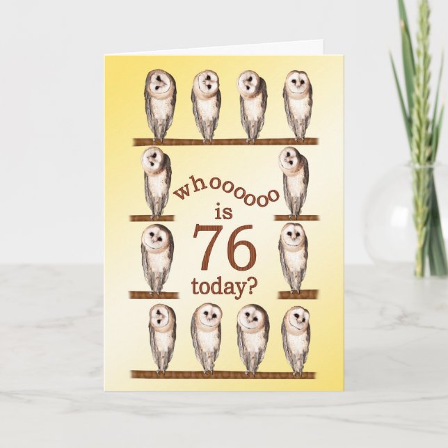 76th birthday, Curious owls card. Card (Front)