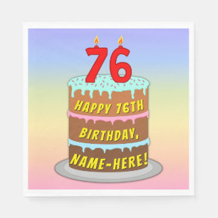76th Birthday: Fun Cake and Candles + Custom Name Napkin