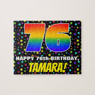 76th Birthday — Fun, Colourful Star Field Pattern Jigsaw Puzzle