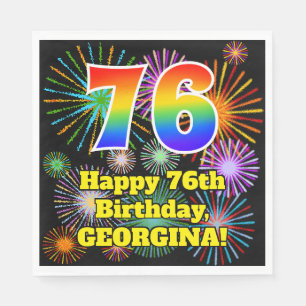 76th Birthday: Fun Fireworks Pattern + Rainbow 76 Napkin