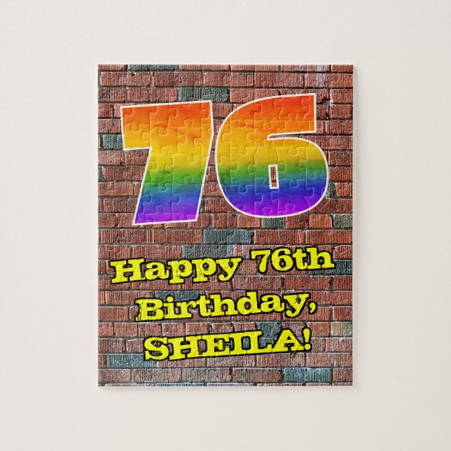 76th Birthday: Fun Graffiti-Inspired Rainbow 76 Jigsaw Puzzle (Vertical)