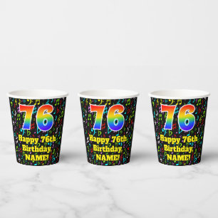 76th Birthday: Fun Music Notes Pattern, Rainbow 76 Paper Cups