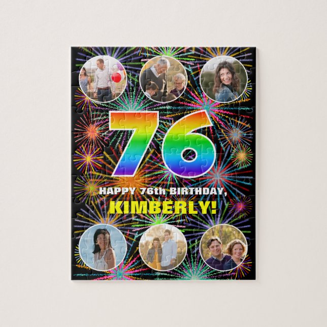 76th Birthday: Fun Rainbow #, Custom Name + Photos Jigsaw Puzzle (Vertical)
