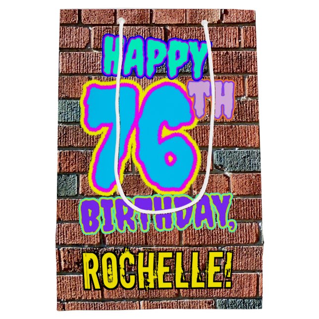 76th Birthday: Fun, Urban Graffiti Inspired Look Medium Gift Bag (Back)