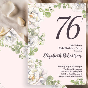 76th Birthday Invitation Blush Pink Floral Peonies
