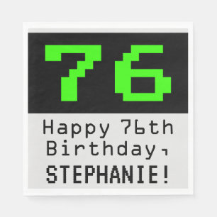 76th Birthday - Nerdy / Geeky Style "76" & Name Napkin