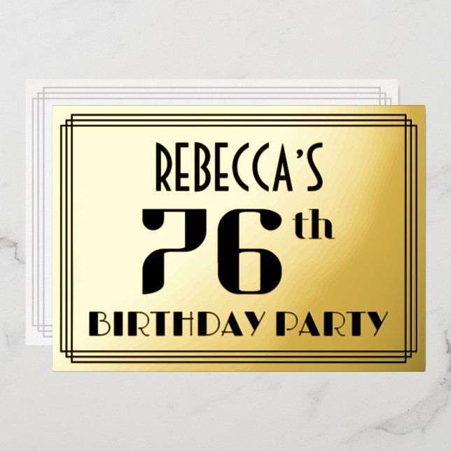 76th Birthday Party: Art Deco Look “76” and Name (Front/Back)