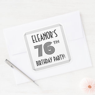 76th Birthday Party: Art Deco Style + Custom Name Square Sticker