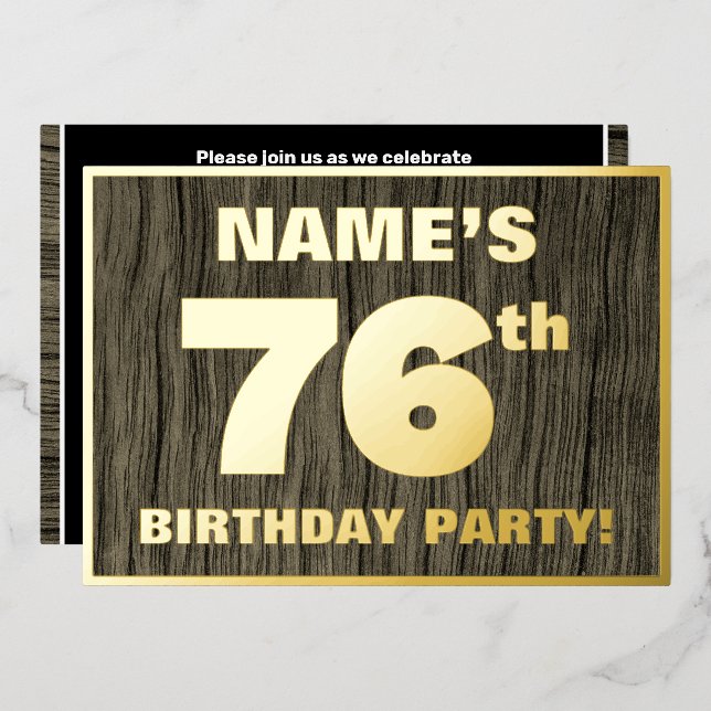 76th Birthday Party: Bold, Faux Wood Grain Pattern (Front/Back)
