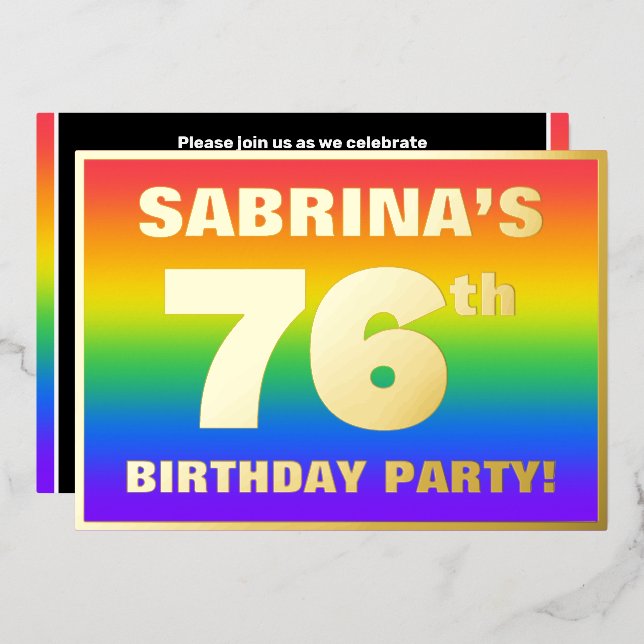 76th Birthday Party: Fun, Colourful Rainbow Patter (Front/Back)