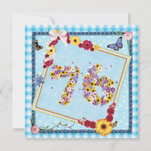 76th Birthday party Invitation flowers,butterflies