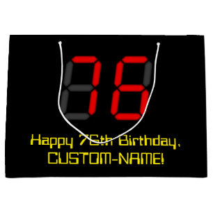 76th Birthday: Red Digital Clock Style "76" + Name Large Gift Bag
