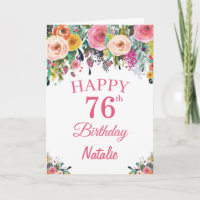 76th Birthday Watercolor Floral Flowers Pink Card