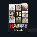76th Happy Birthday Photo Collage Modern Black Card<br><div class="desc">76th Happy Birthday Photo Collage Modern Black Card with personalised name. For further customisation,  please click the "Customise it" button and use our design tool to modify this template.</div>