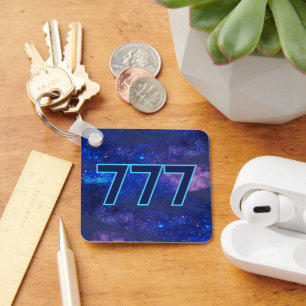 777 Angel Number Dark Blue Sparkle Manifestation Key Ring