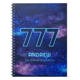 777 Angel Number Dark Blue Sparkle Manifestation Notebook
