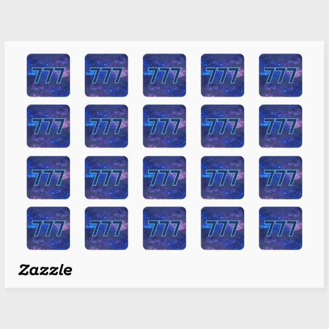 777 Angel Number Dark Blue Sparkle Manifestation Square Sticker (Sheet)