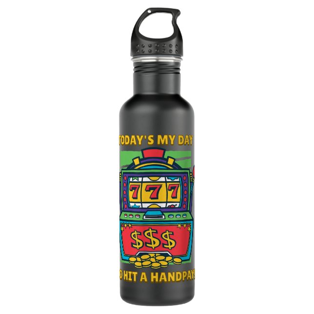 777 Handpay Jackpot Slot Machine Lucky Gambling 710 Ml Water Bottle (Front)