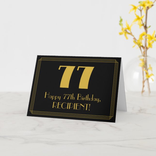 77th Birthday: Art Deco Inspired Look "77" + Name Card (Yellow Flower)