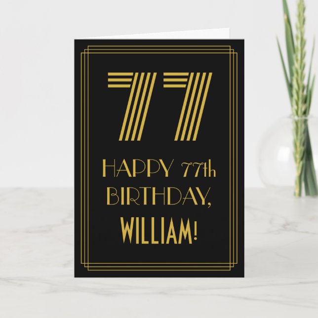 77th Birthday: Art Deco Inspired Look "77" & Name Card (Front)