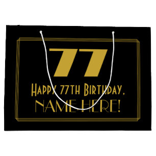 77th Birthday — Art Deco Inspired Look "77" & Name Large Gift Bag