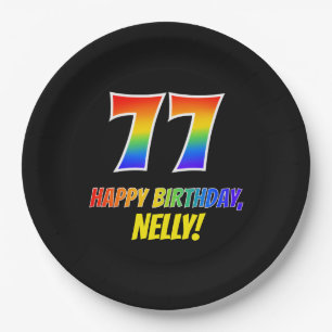 77th Birthday: Bold, Fun, Simple, Rainbow 77 Paper Plate