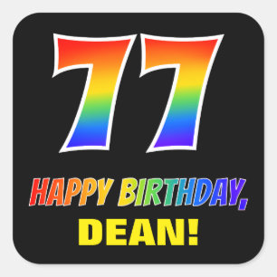 77th Birthday: Bold, Fun, Simple, Rainbow 77 Square Sticker