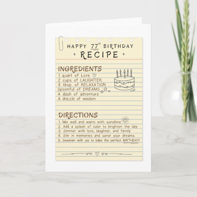 77th Birthday Card for Mum or Dad (Front)