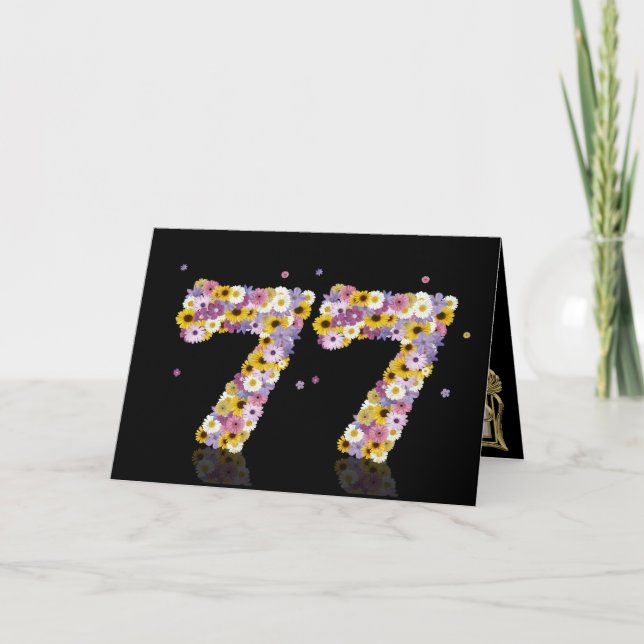 77th birthday card with flowery letters (Front)