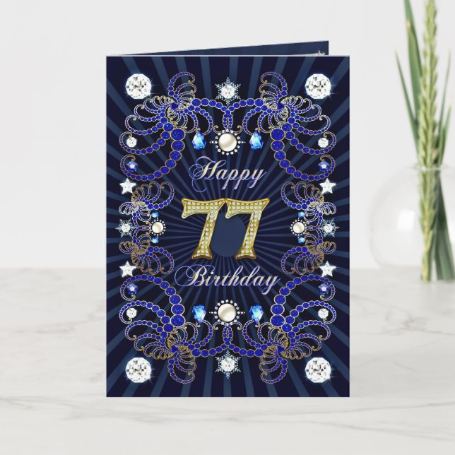 77th birthday card with masses of jewels (Front)
