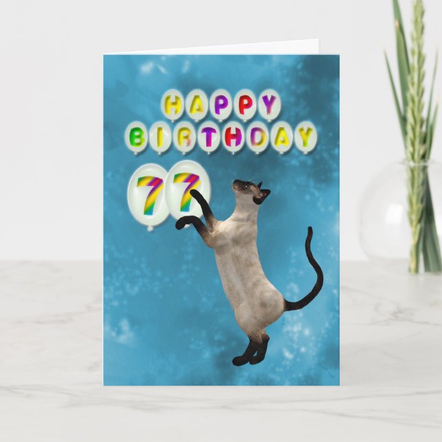 77th Birthday card with siamese cats (Front)