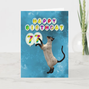 77th Birthday card with siamese cats